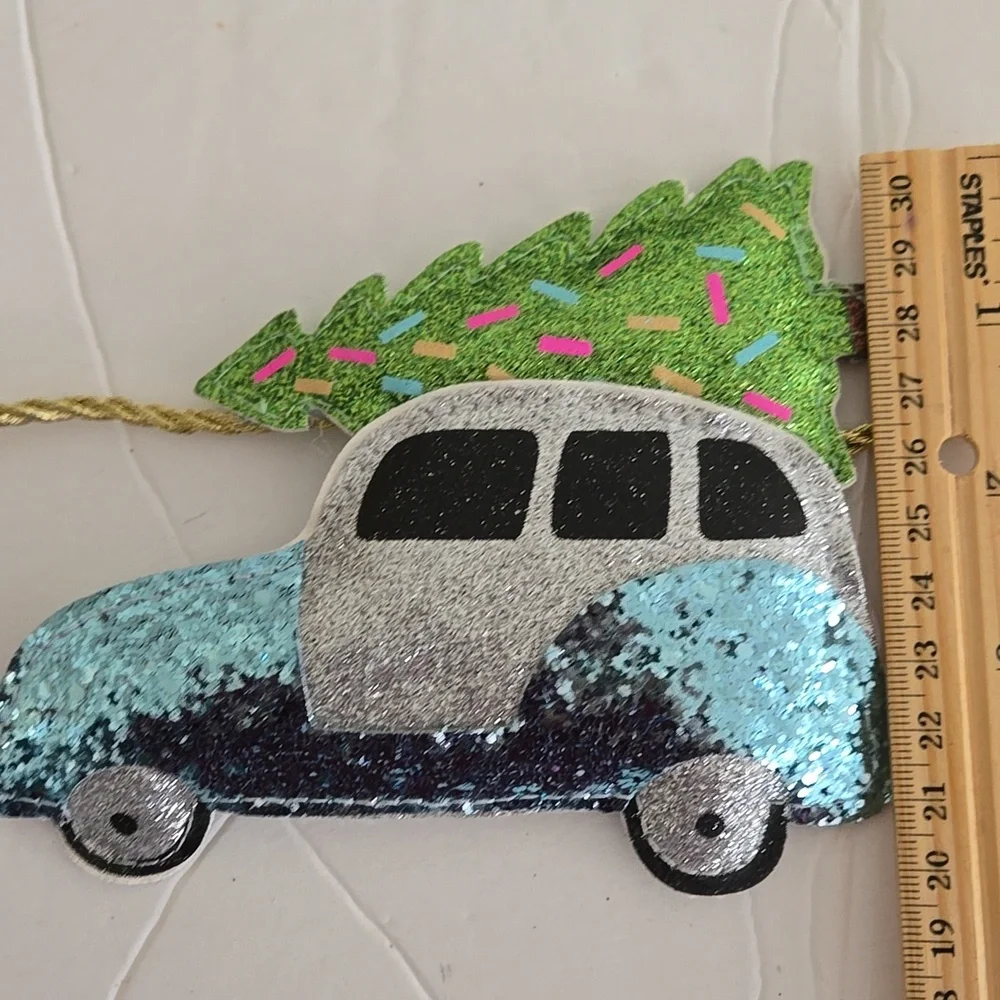 Glitter Colorful Car Scotter Camper Traveing Christmas Tree Garland Decor